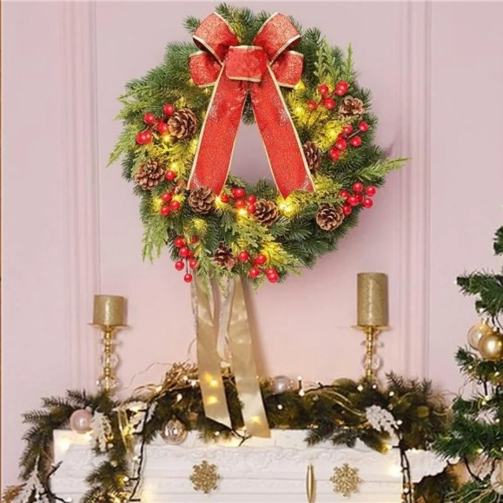 Christmas Wreath 16 inches , with Metal Hanger, Pre-Lit Artificial Christmas